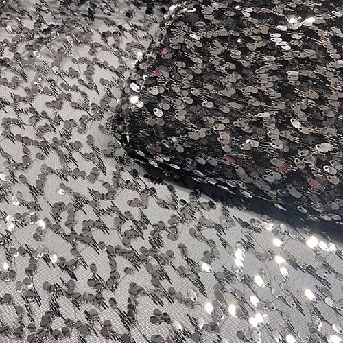 TIL ČIPKA SEQUIN (BLACK-SILVER) 135 CM 17108